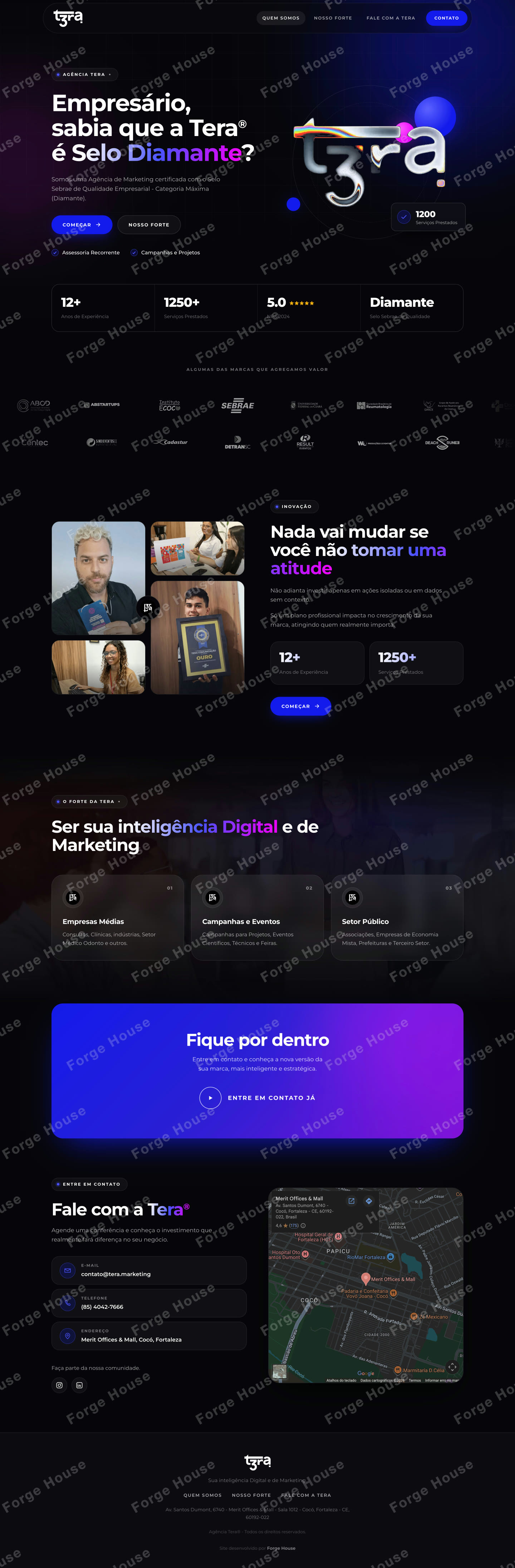 Site da Agência Tera na versão desktop, do topo ao rodapé