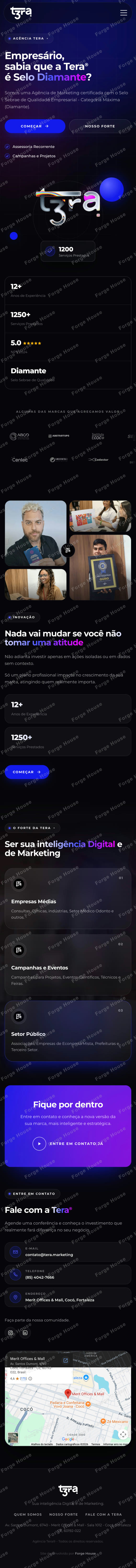 Site da Agência Tera na versão para celular, do topo ao rodapé